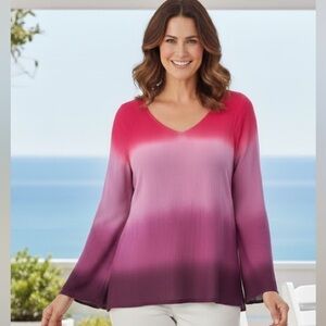 Soft Surroundings NWT Ombre Viscose Tunic Top Blouse Bell Long Sleeve Size M
